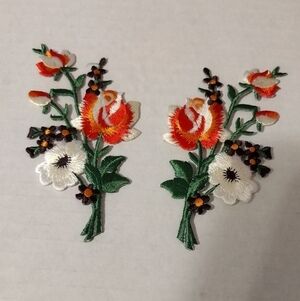 Floral Embroidered Patches - Red, Green, White